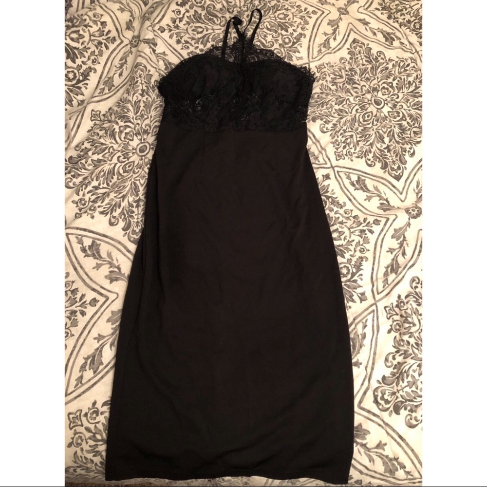 Black Halter Top With Lace Bodycon Dress